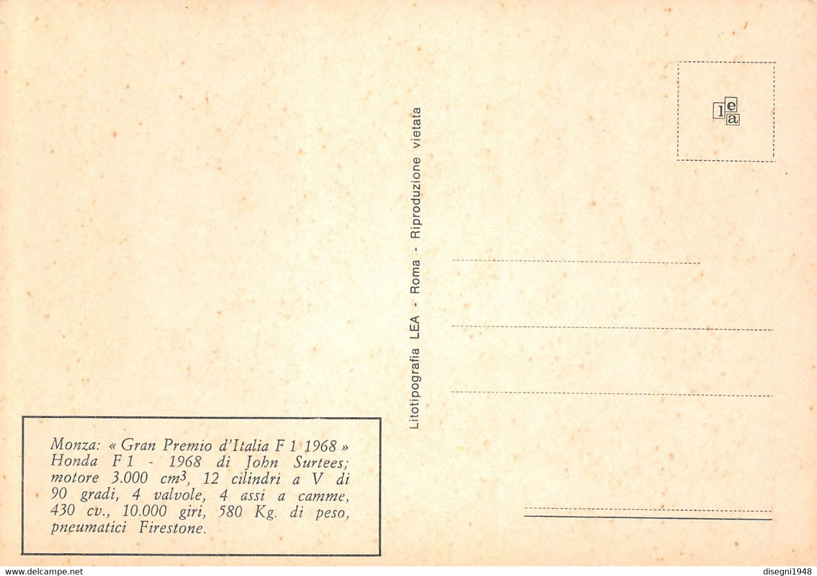 011005 " JOHN SURTEES - HONDA F. 1 1968 - GRAN PREMIO D'ITALIA 1968 - MONZA" CARTOLINA  ORIG. NON SPED. - Car Racing - F1
