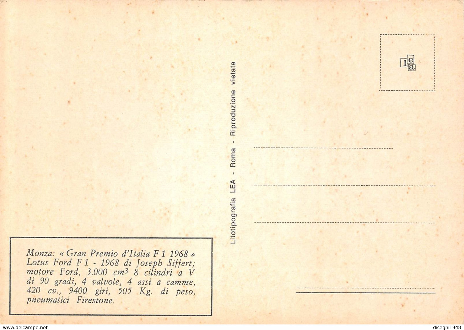 011007 " JOSEPH SIFFERT  - LOTUS FORD F. 1 1968 - GRAN PREMIO D'ITALIA 1968 - MONZA" CARTOLINA  ORIG. NON SPED. - Automobile - F1
