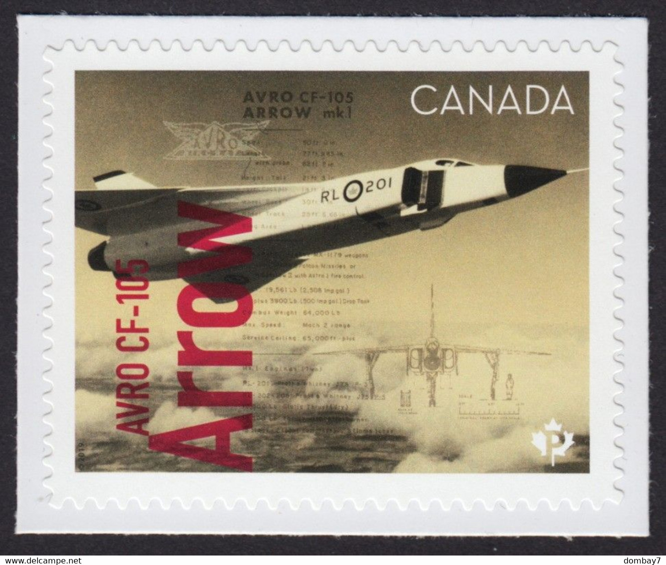 Qc. MILITARY JET = AVRO Canada CF-105 ARROW = Cut From BK = Canadians In Flight = MNH Canada 2019 Sc #3175 - Neufs