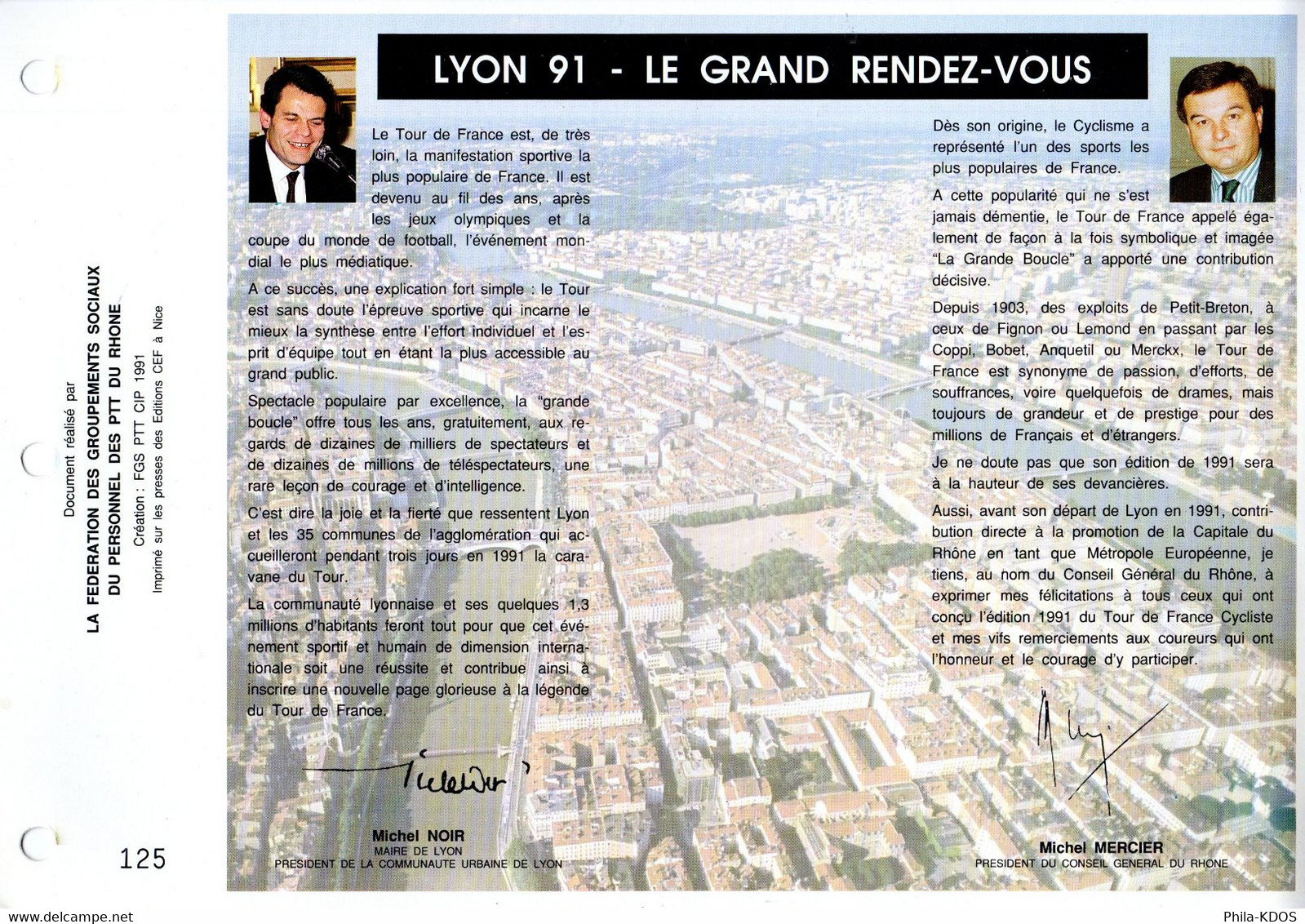 " FEUILLET SPECIAL TOUR DE FRANCE 1991 : DEPART GRAND LYON. " Voir Les 4 Scans Parfait état ! - Cyclisme