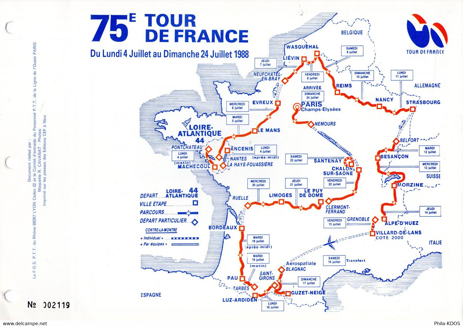 " FEUILLET SPECIAL 75 ème TOUR DE FRANCE 1988. " Voir Les 4 Scans Parfait état ! - Radsport