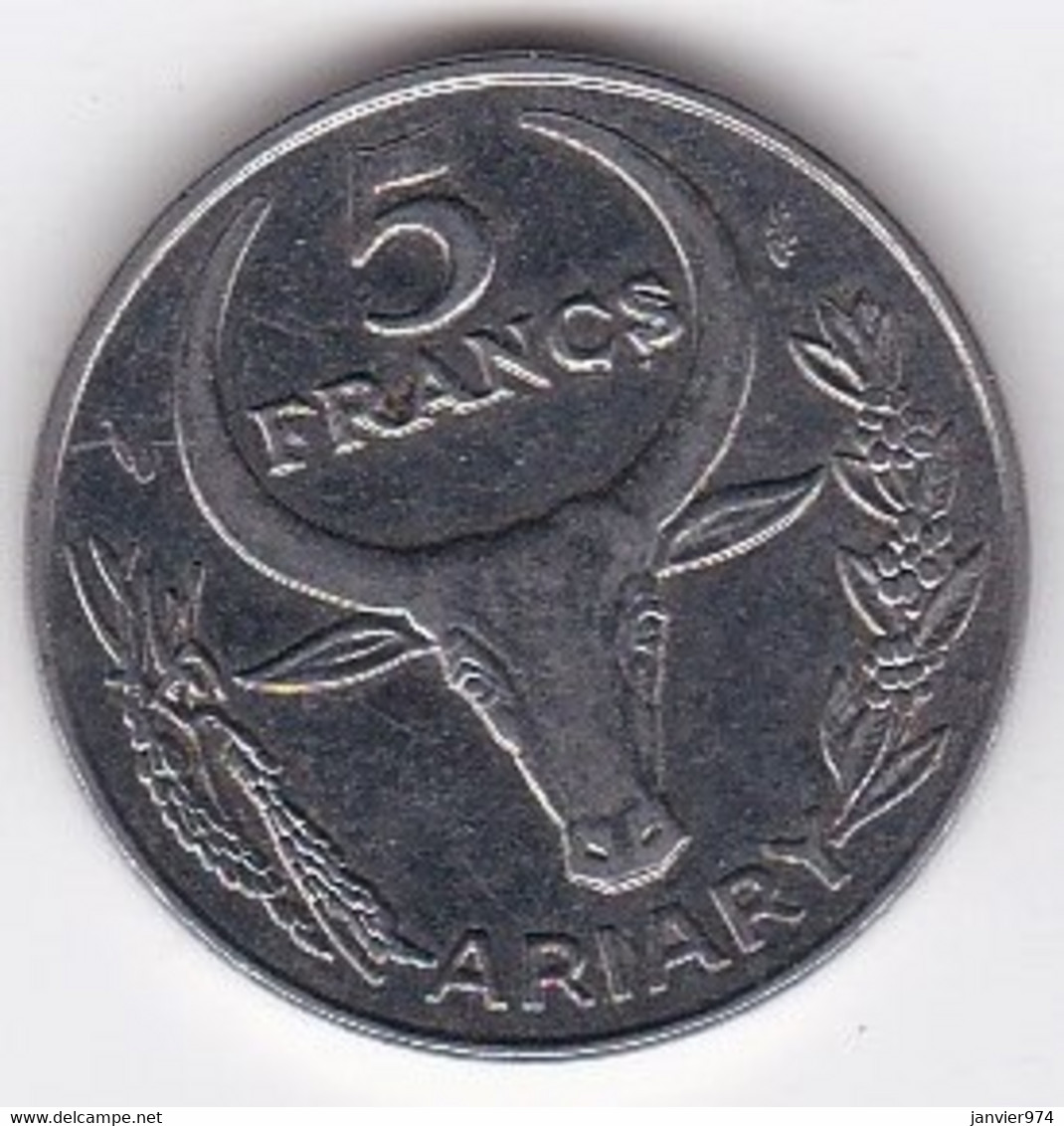 Madagascar 5 Francs 1989.  Buffle / Fleur, En Acier Inoxydable, KM# 10 - Madagaskar