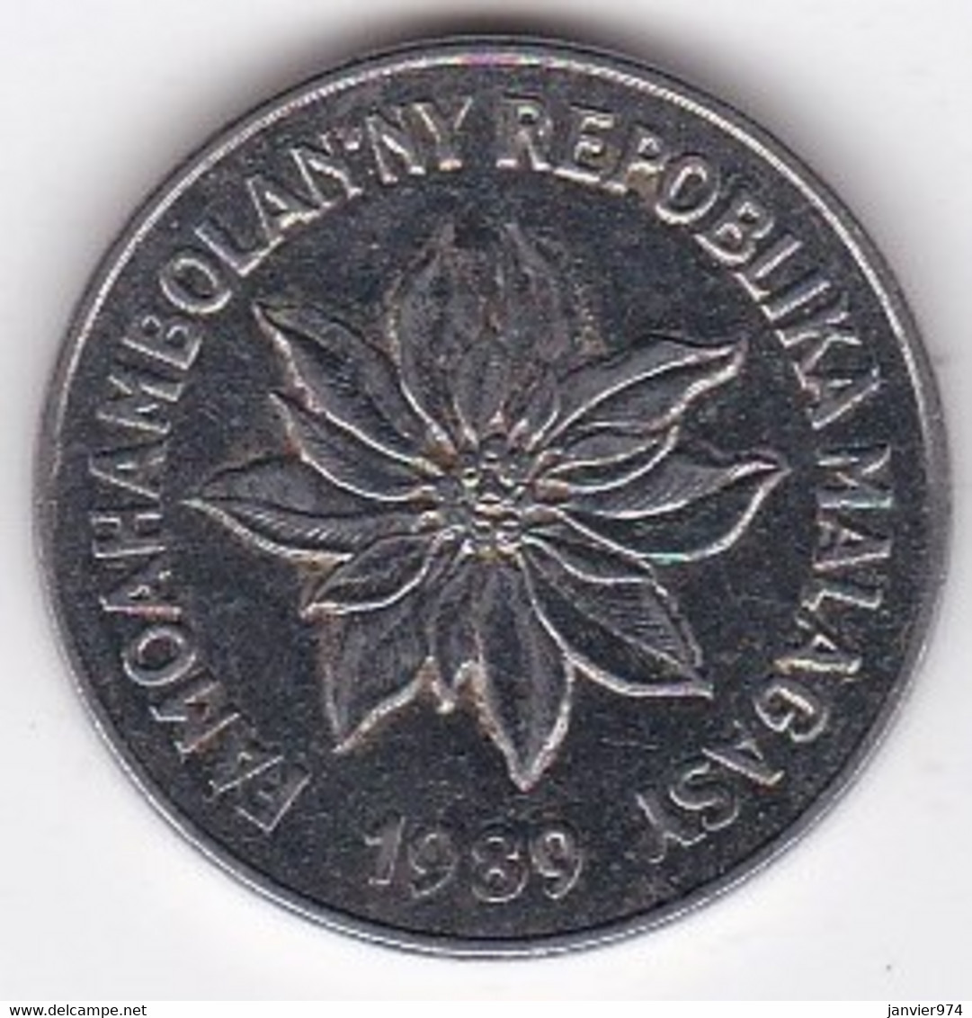 Madagascar 5 Francs 1989.  Buffle / Fleur, En Acier Inoxydable, KM# 10 - Madagascar