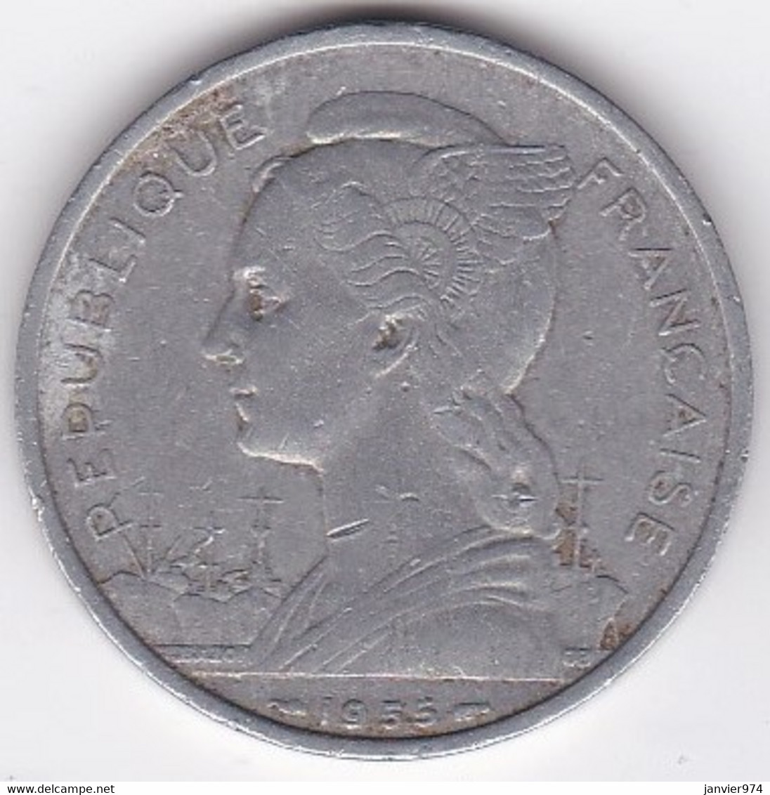 ILE DE LA REUNION. 5 FRANCS 1955 . ALUMINIUM - Reunion