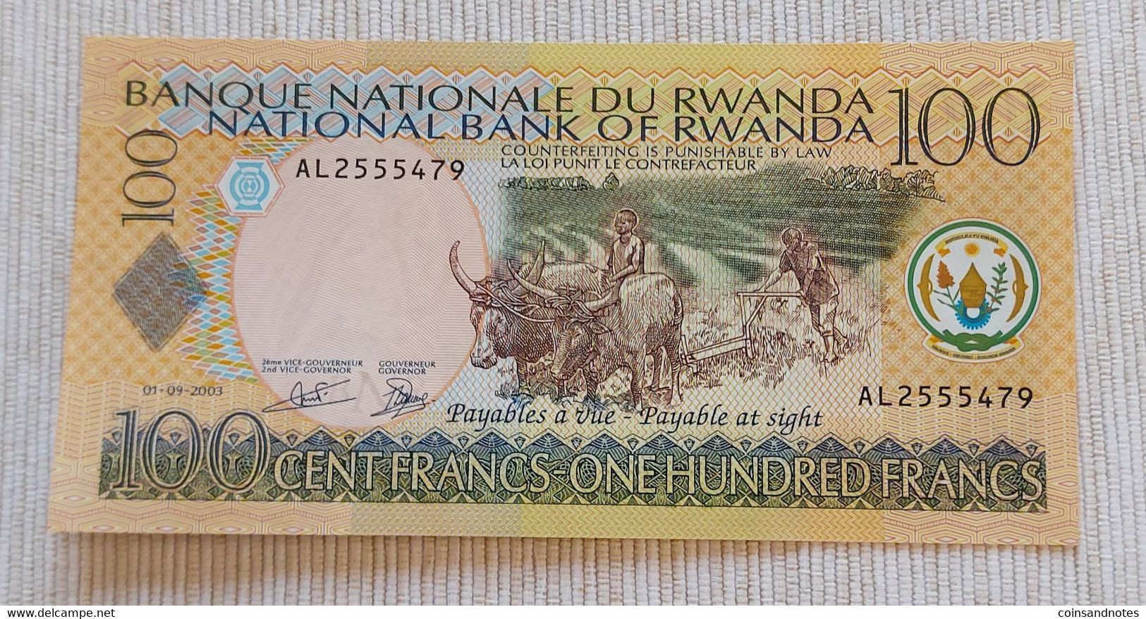 Rwanda 2003 - 100 Francs - Nr AL2555479 - P# 29b - UNC - Ruanda