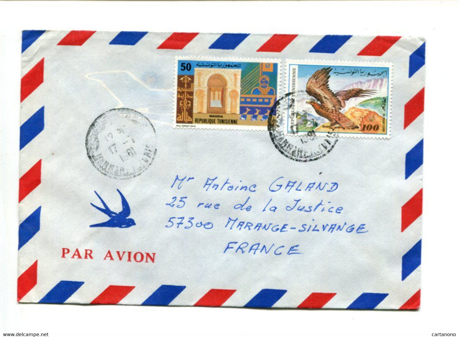 TUNISIE 1981- Affr. Sur Lettre Par Avion Pour La France - Oiseau Rapace - Tunisia