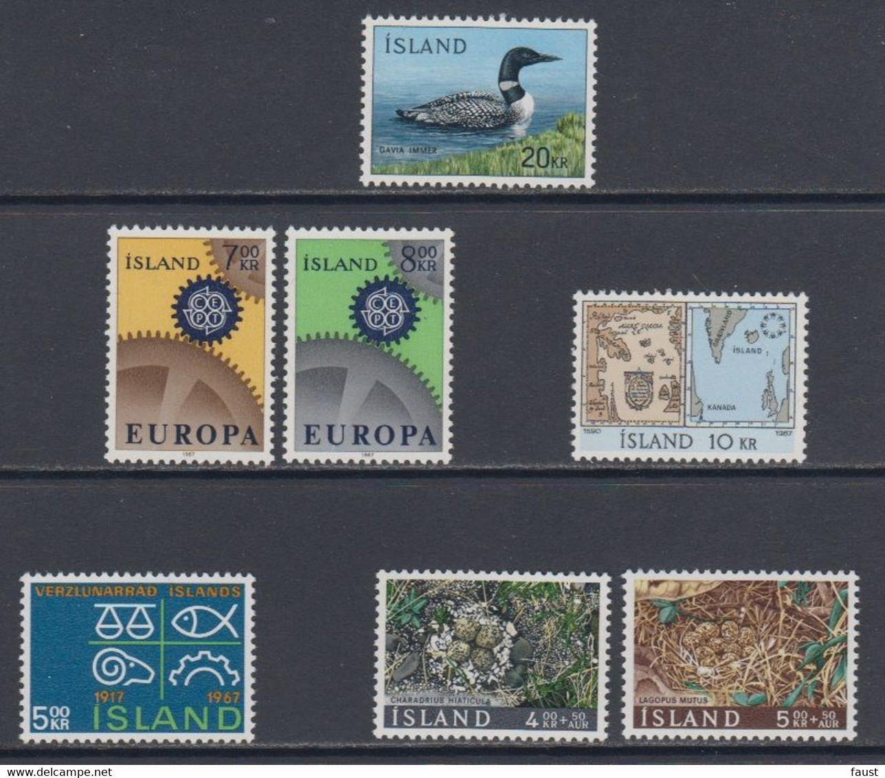 1967 ** Islande (sans Charn., MNH, Postfrish) Complete Yv 363/69  Mi 408/14  FA 445/51  (7v) - Full Years