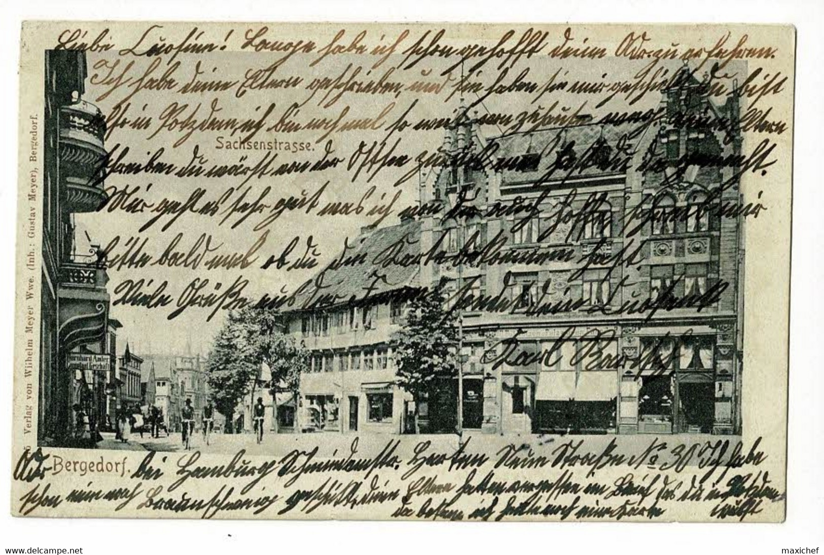 Carte Recollée - Bergedorf - Sachsenstrasse (animation, Commerces) Circ 1903, écriture Côté Vue - Bergedorf