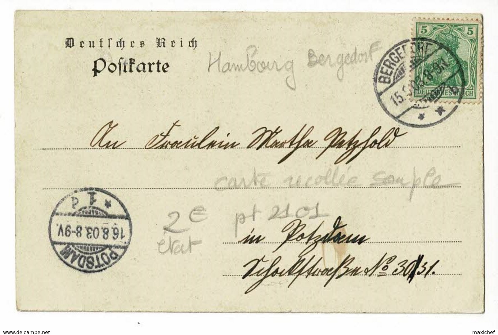 Carte Recollée - Bergedorf - Sachsenstrasse (animation, Commerces) Circ 1903, écriture Côté Vue - Bergedorf