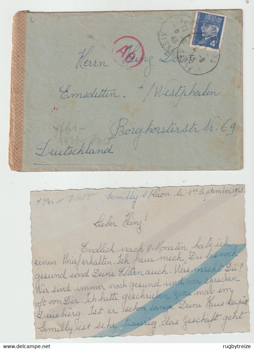 4759 Lettre 1943 WW2 Censure Zensur Censored Pétain Cachet AE VERVINS Semilly Sous Laon Dorn Emsdetten Westphalen - War Stamps
