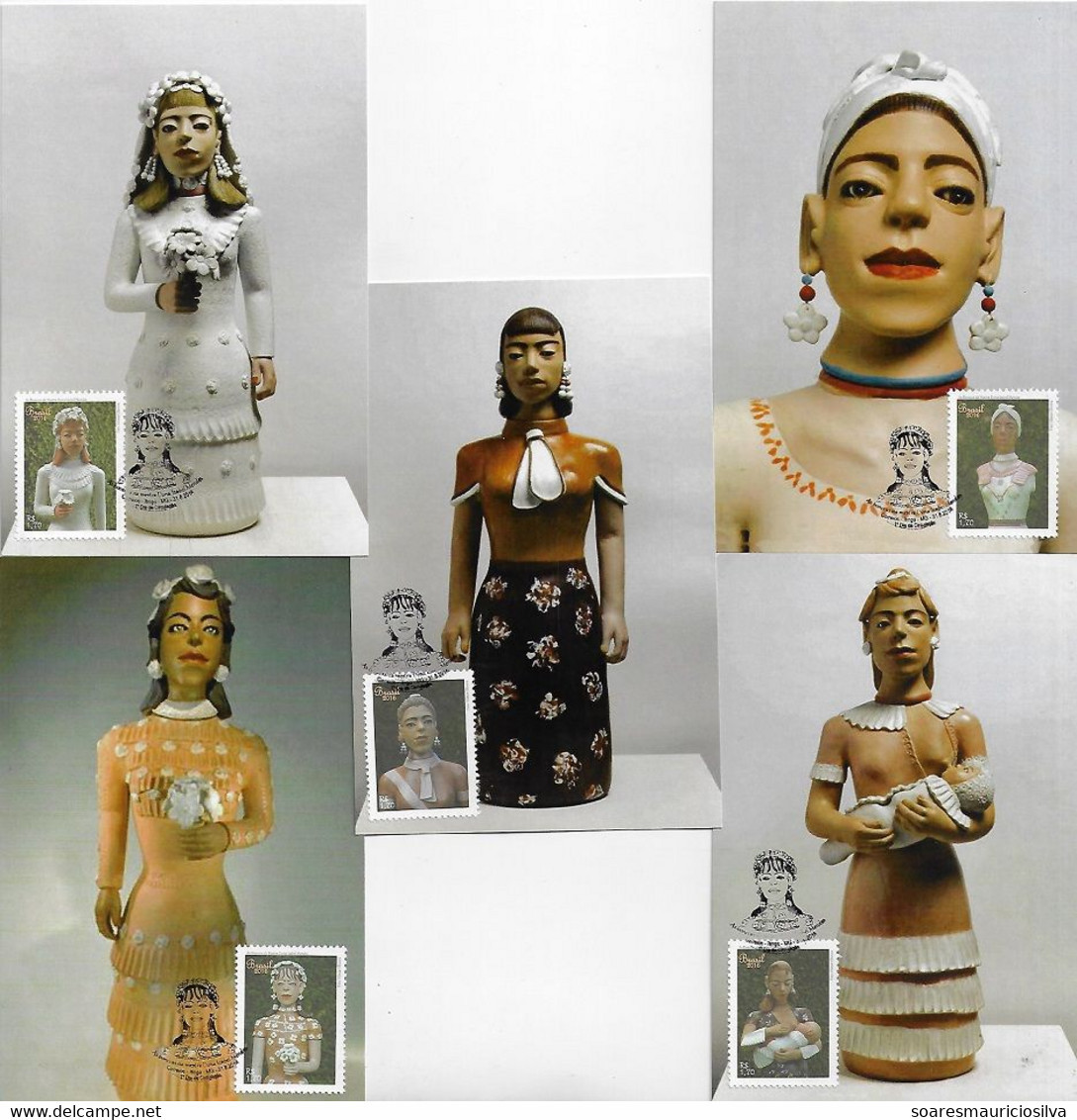 Brazil 2016 Complete Series With 5 Maximum Card Master Dona Izabel Mendes's Doll Art Sculpture Ceramics - Poupées