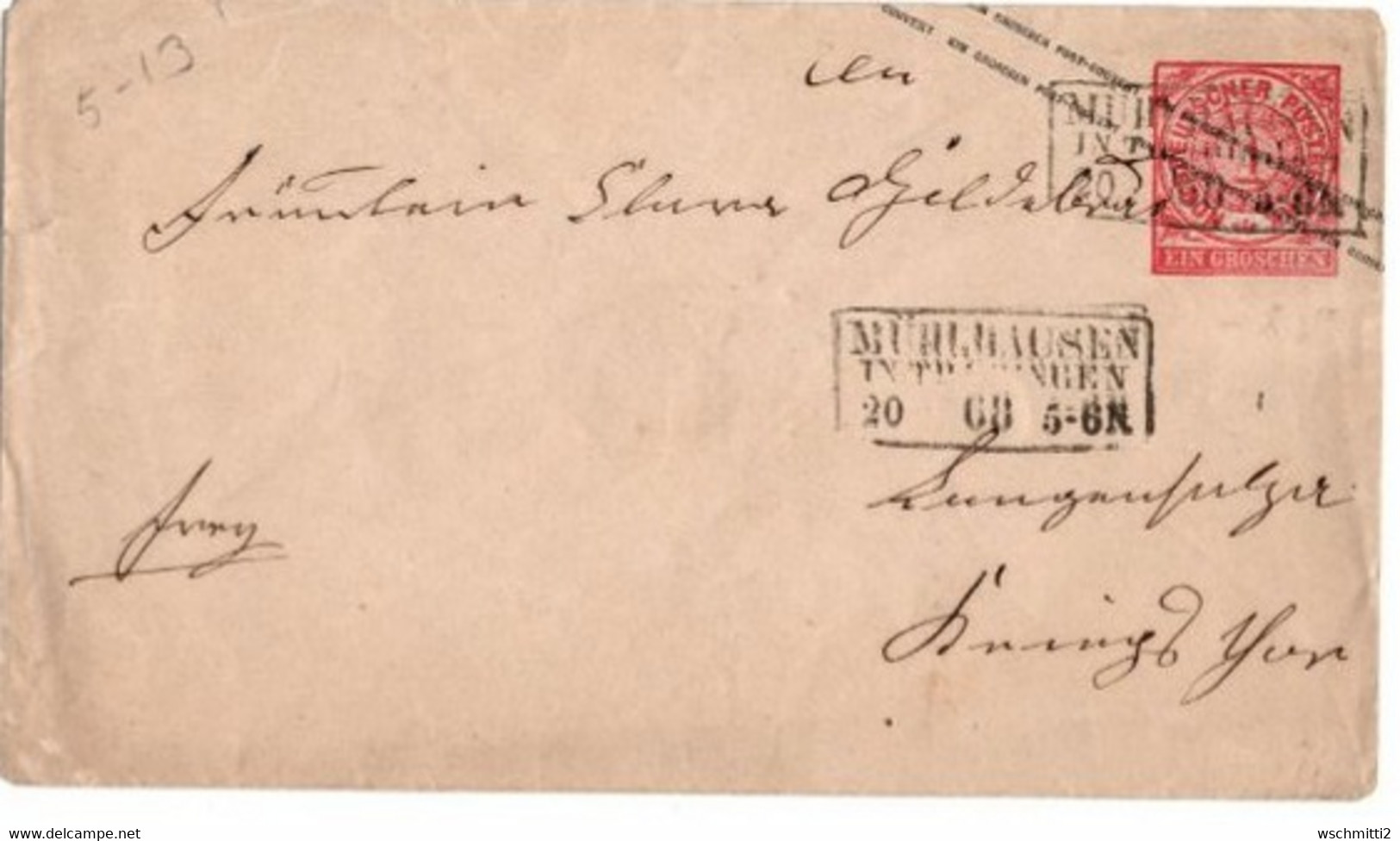 NDB  Umschlag U 1b A MÜHLHAUSEN In THÜRINGEN (3-zeil- Rahmenst.) - LANGENSALZA, 20 - (12)  - 68 - Postal  Stationery