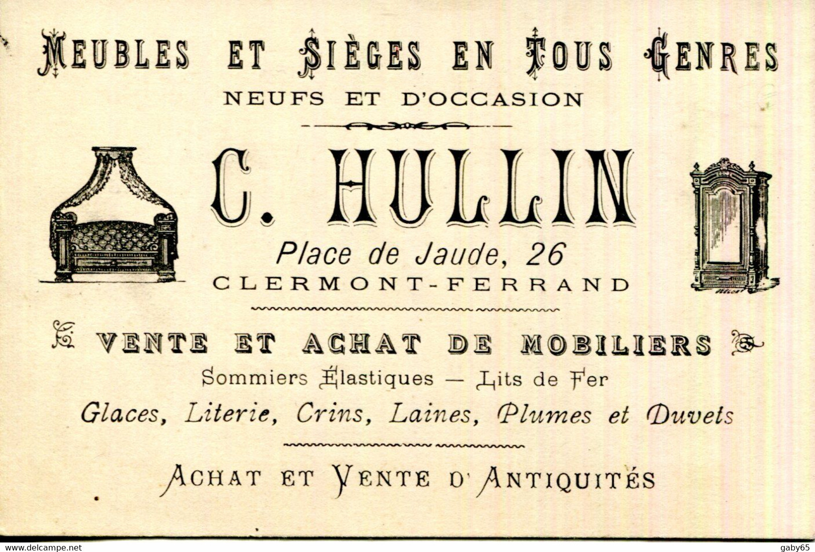 63.CLERMONT FERRAND.CARTE VISITE.MEUBLES & SIEGES.ANTIQUITES.C.HULLIN 26 PLACE JAUDE. - Non Classés