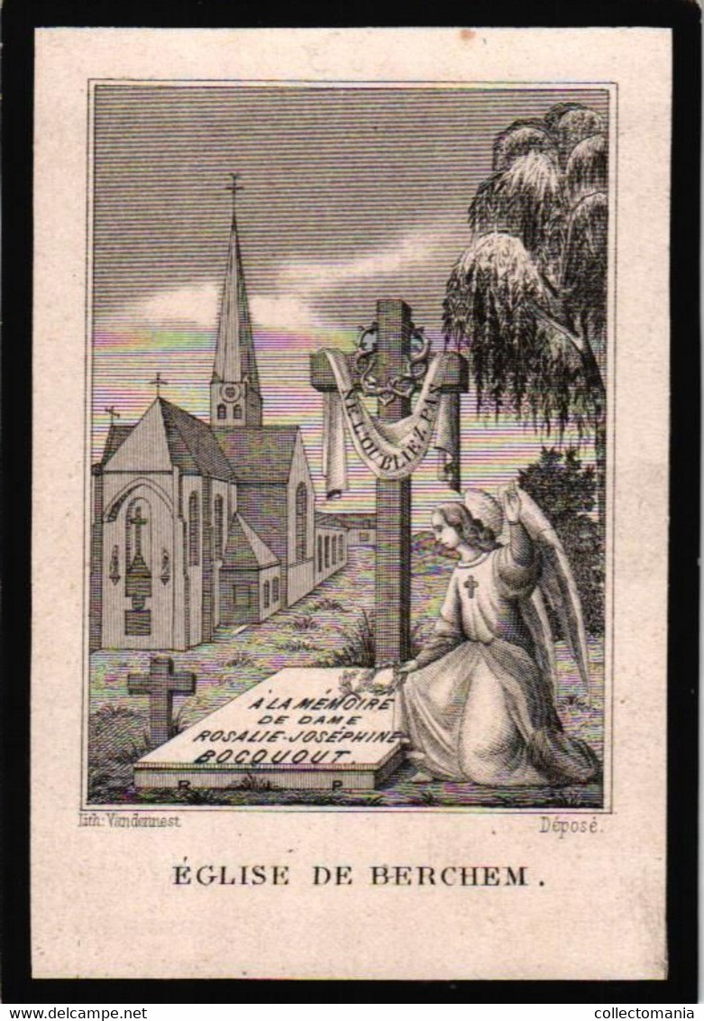 1 GRAVURE Rosalie Joséphine Bocquout Epouse De Jos De Meyer Décédée 1874  Eglise De Berchem  Printer Vandennest - Obituary Notices