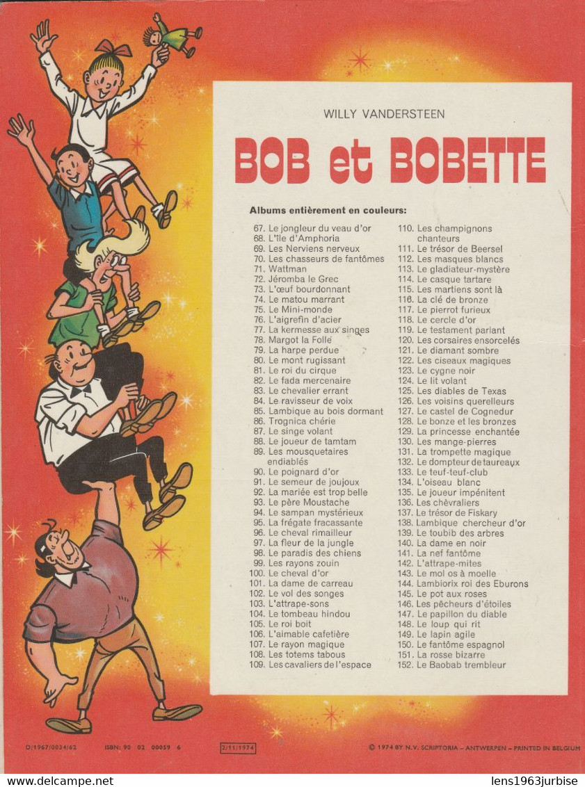 Bob Et Bobette , Vandersteen, Erasme ( 1974 ) Trace De Bic ( Nom ) BE - Bob Et Bobette