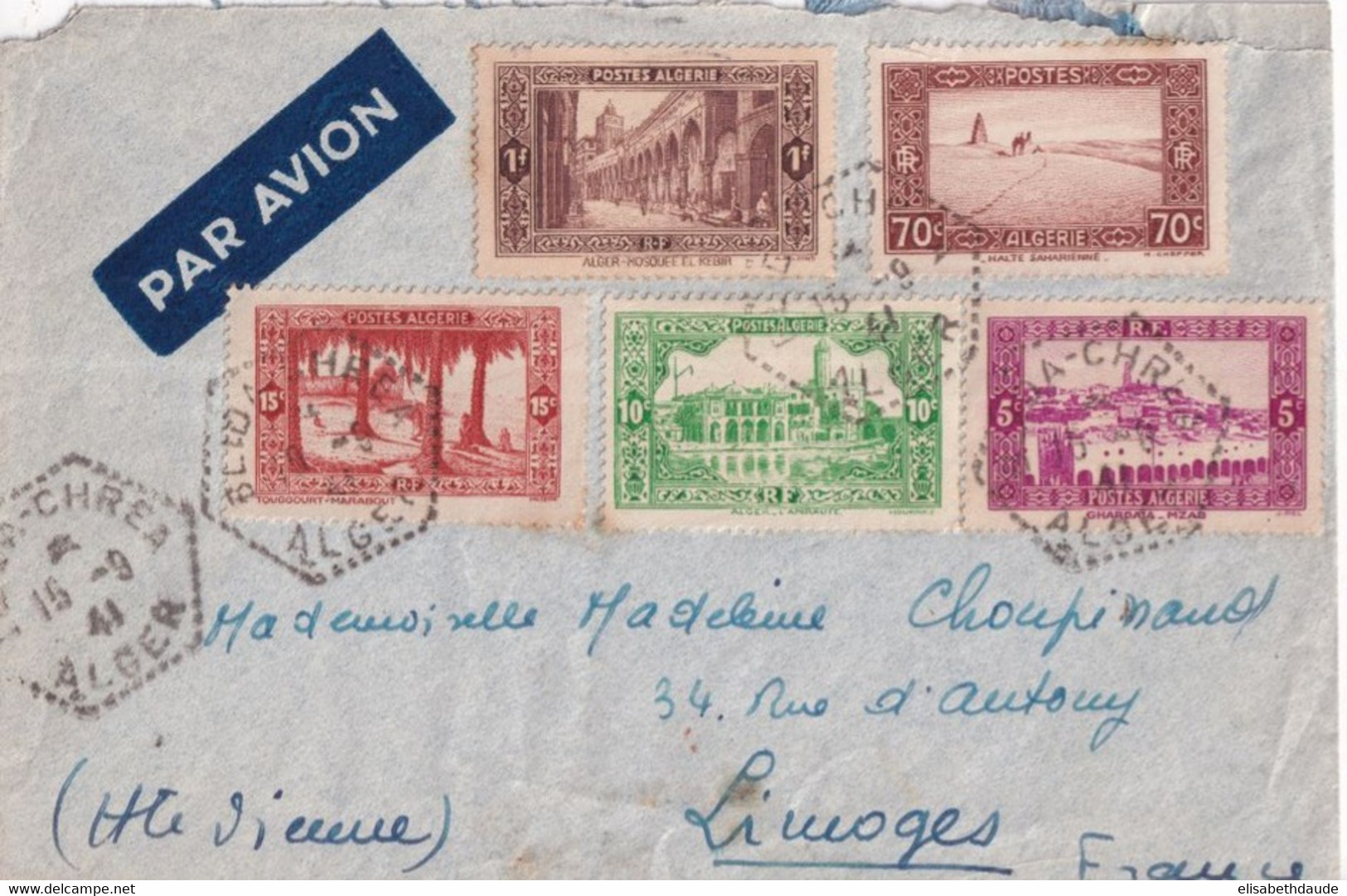 ALGERIE - 1941 - ENVELOPPE De BLIDA-CHREA (ALGER) CACHET HEXAGONAL ! - Lettres & Documents