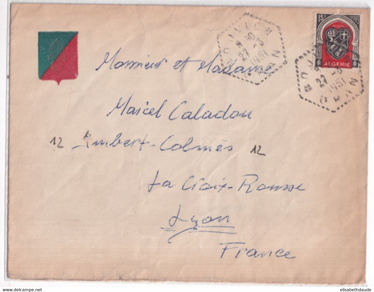 ALGERIE - 1951 - ENVELOPPE LEGION ETRANGERE De NOUVION (ORAN) CACHET HEXAGONAL ! - Covers & Documents