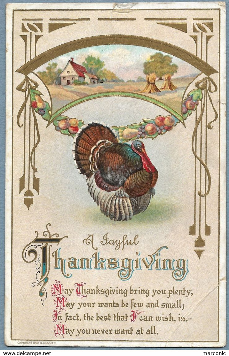 Cpa Gaufrée Embossed, A Joyful THANKSGIVING - Dinde Turkey, Paysage - Thanksgiving