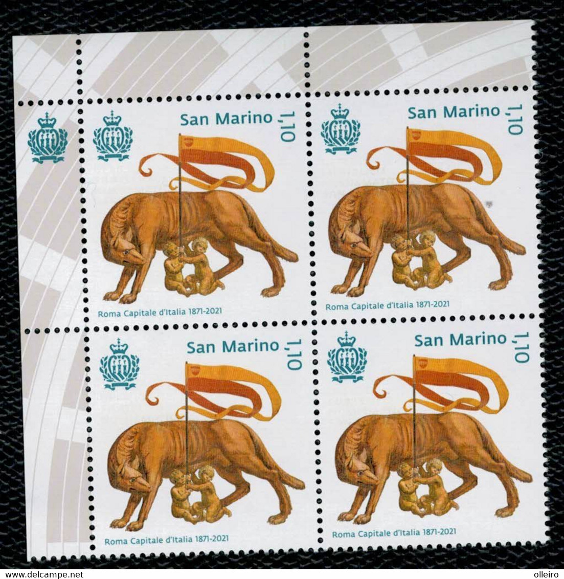 San Marino 2021 150° Anniversario Di Roma Capitale D’Italia  1v In Splendida Quartina Bordo Foglio Complete Set ** MNH - Unused Stamps