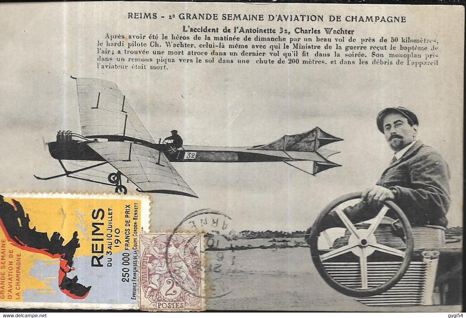 REIMS Grande Semaine D' Aviation De Champagne L 'Accident De L' Antoinette , Charles Wachter  Vignette - Accidents