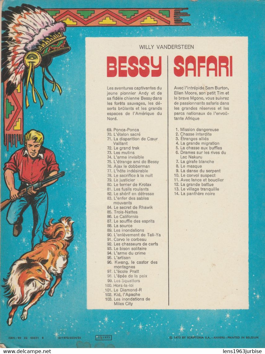 Bessy , N° 102 , Kid L' Apache   , Vandersteen , Erasme ( 1973 ) Trace Bic ( Nom ) BE - Bessy