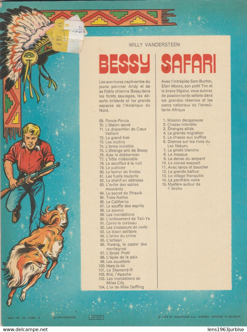 Bessy , N° 104 , L'or De Mike Deffling   , Vandersteen , Erasme ( 1973 ) Trace Bic ( Nom ) BE - Bessy