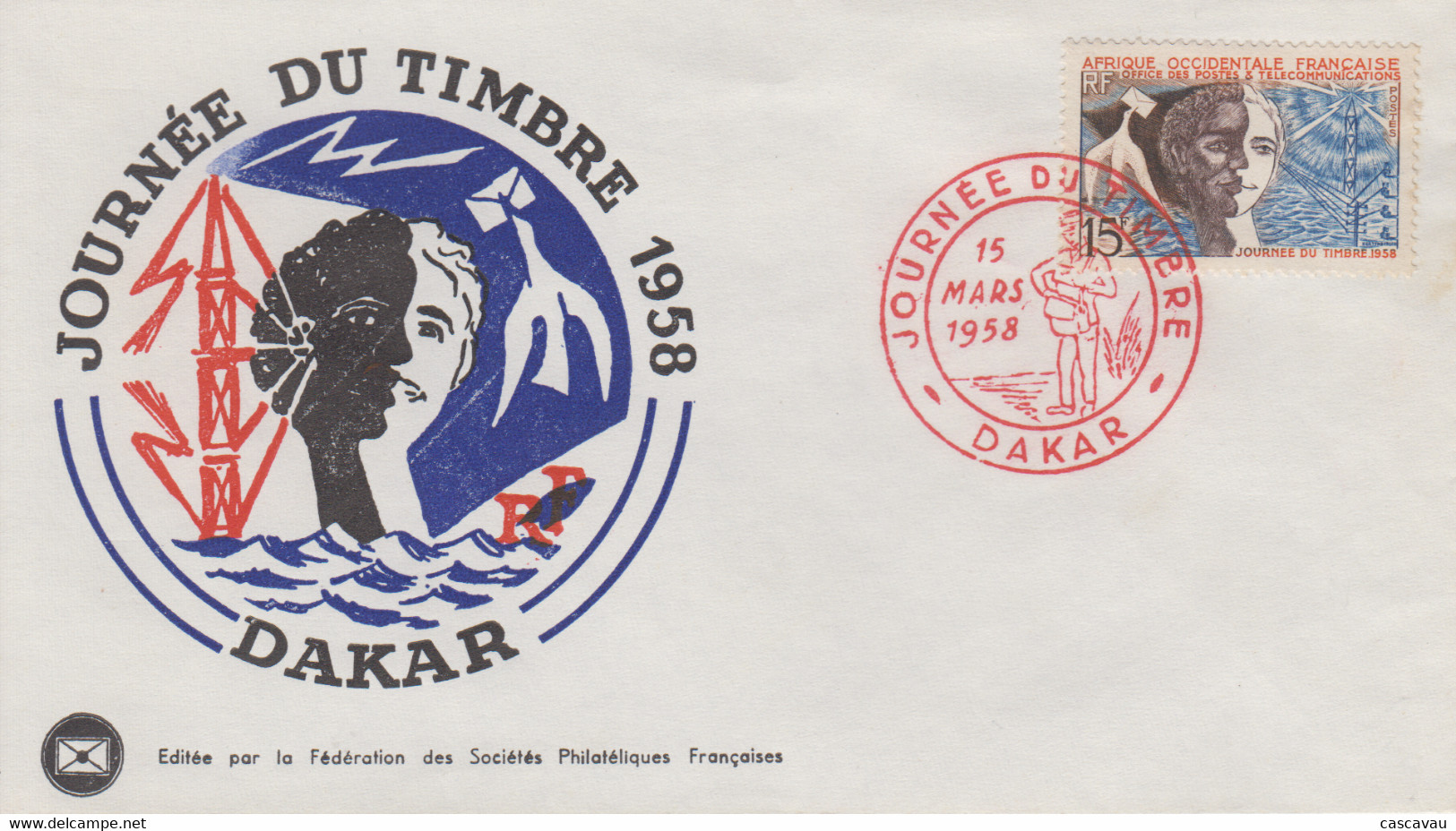 Enveloppe  FDC  1er  Jour   AFRIQUE  OCCIDENTALE  FRANCAISE    Journée  Du  Timbre   DAKAR   1958 - Autres & Non Classés