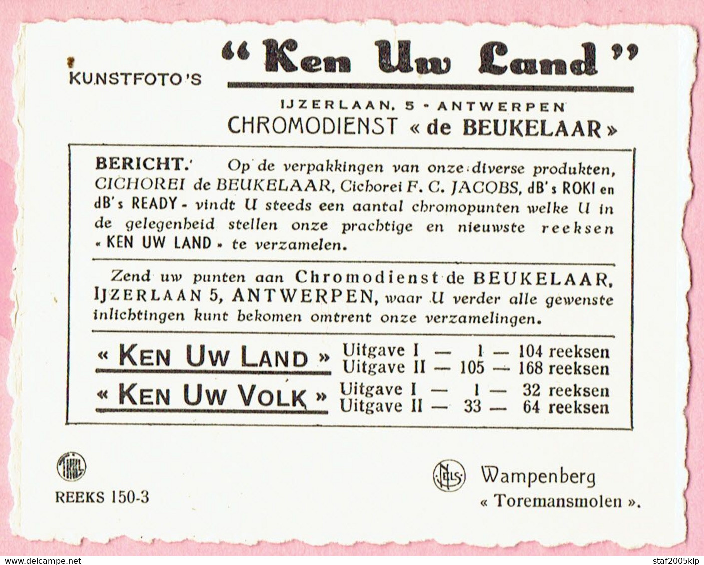 Chromo Ken Uw Land De Beukelaar - Reeks 150/3 - Arendonk Wampenberg Toremansmolen - De Beukelaer