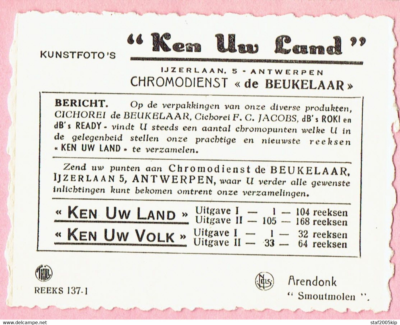 Chromo Ken Uw Land De Beukelaar - Reeks 137/1 - Arendonk Smoutmolen - De Beukelaer