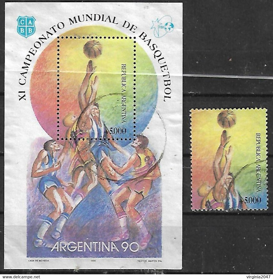 1990 Argentina Deportes Camp, Mundial De Basquet 1v. + 1 Block - Usados