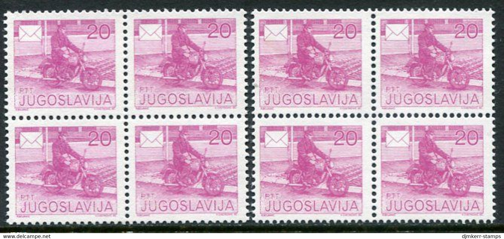 YUGOSLAVIA 1986 Postal Services Definitive 30 D. Both Perforations Blocks Of 4 MNH / **.  Michel 2151A,C - Unused Stamps