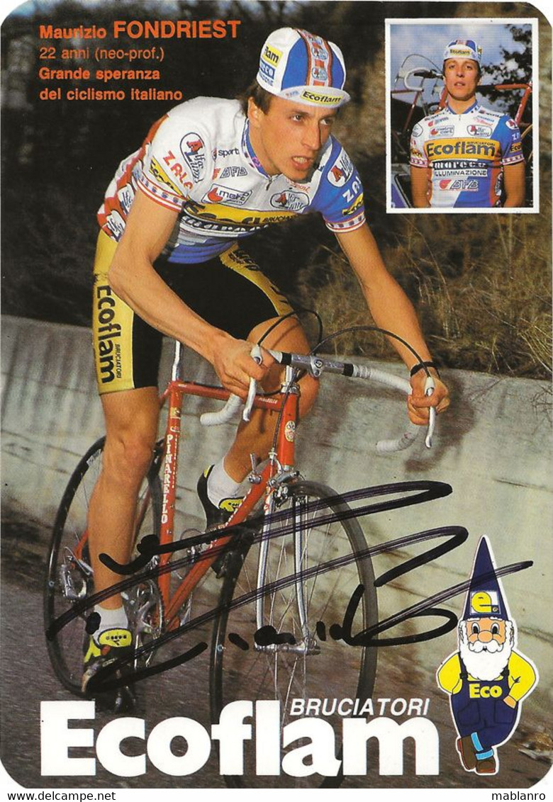 CARTE CYCLISTE MAURIZIO FONDRIEST SIGNEE TEAM ECOFLAM 1987 PUBLICITE ECOFLAM - Cycling