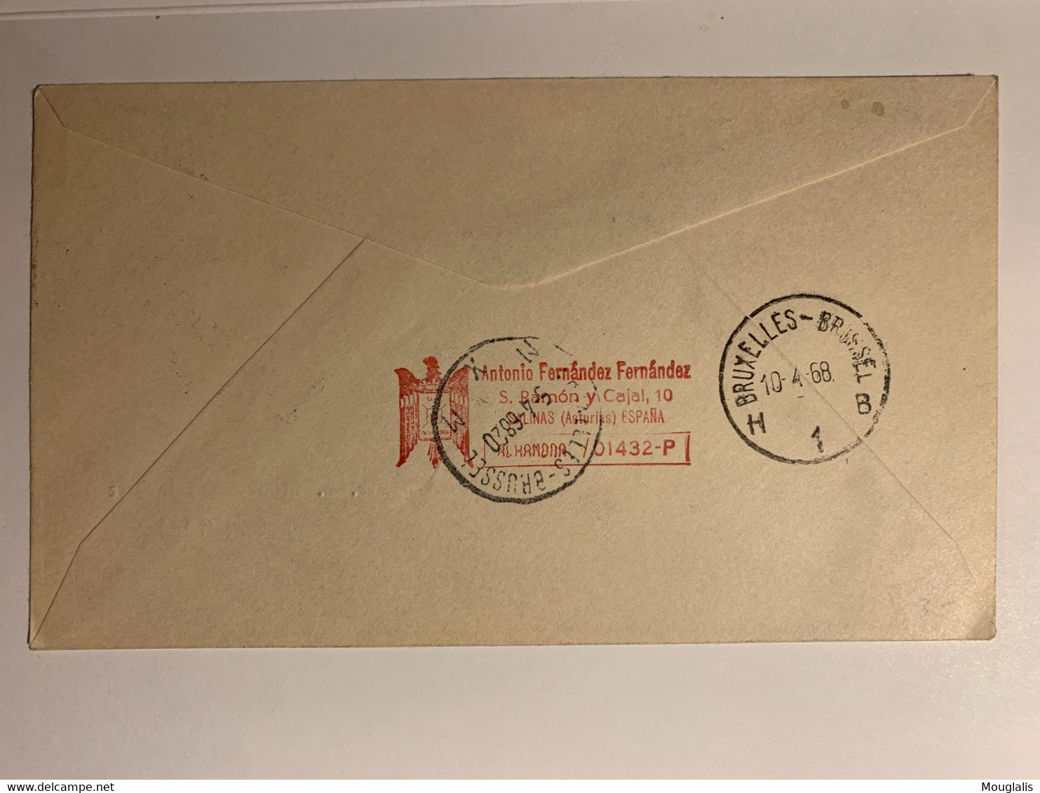 Premier Vol Alicante Bruxelles Marcophilie Retour à L’envoyeur 5 Avril 1968 Timbres Espagnol - Cartas & Documentos