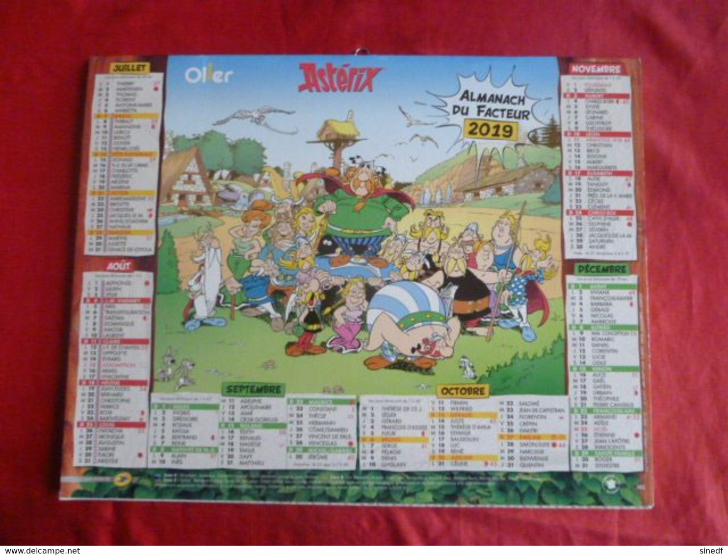 Calendrier Oller 2019 ASTERIX OBELIX IDEFIX Almanach  Facteur  Département Sarthe La Poste PTT - Grand Format : 2001-...