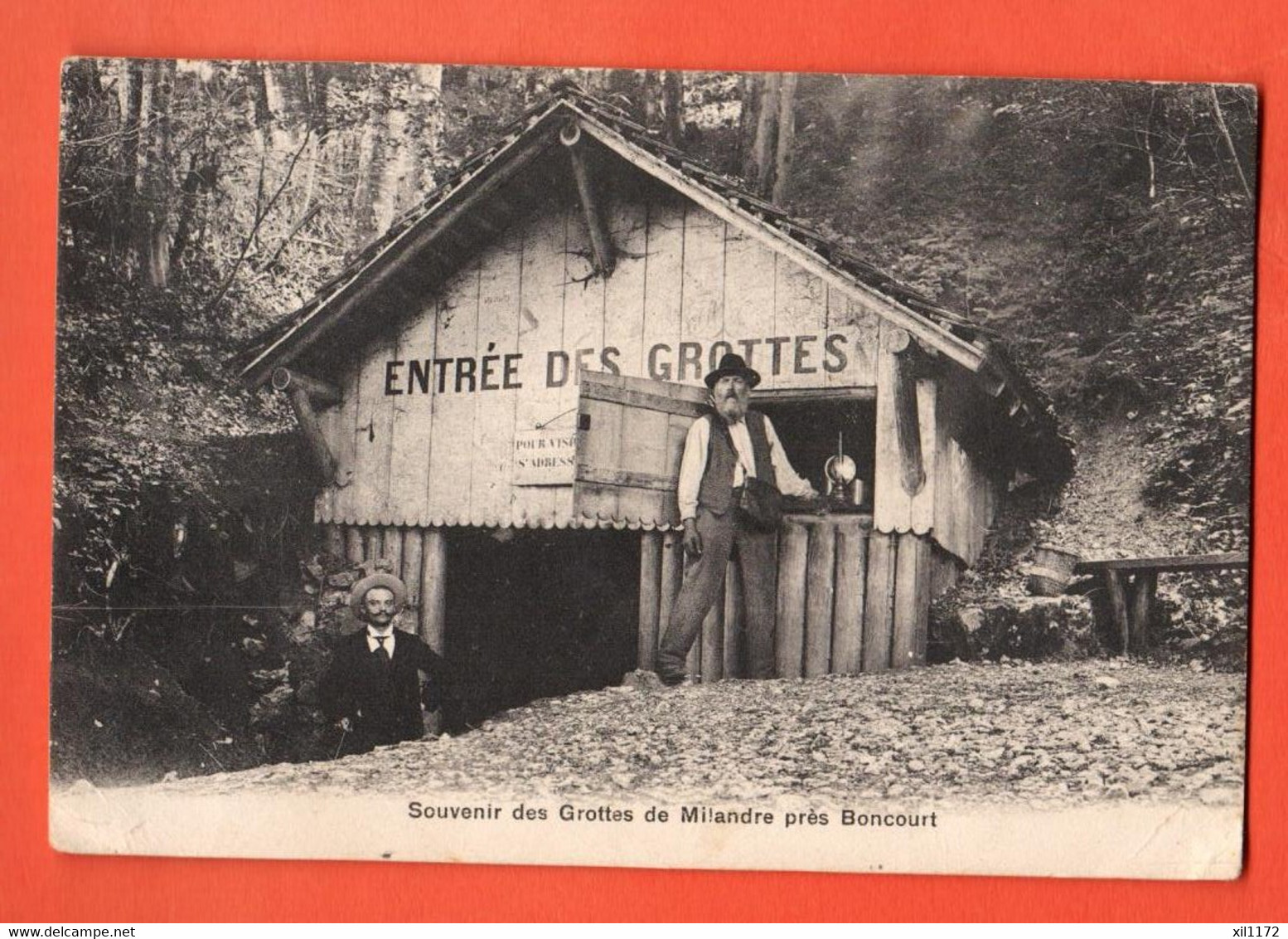 ZEA-04 RARE Souvenir Des Grottes De Milandre Près Boncourt,Entrée Des Grottes, ANIME.Burgy 2037,Petite Fente Bas Droit - Boncourt