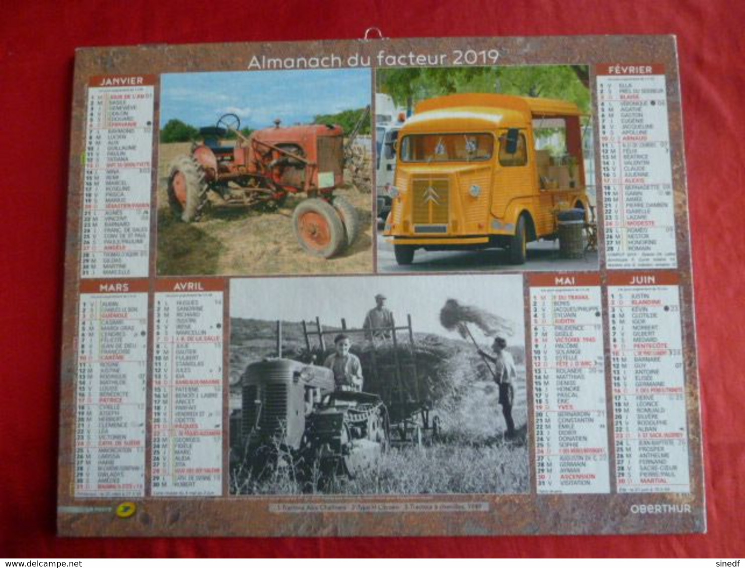 Calendrier Oberthur   2019 Almanach Tracteur Steyr  Fourgon Renault Citroen  Facteur Département Sarthe La Poste PTT - Grand Format : 2001-...