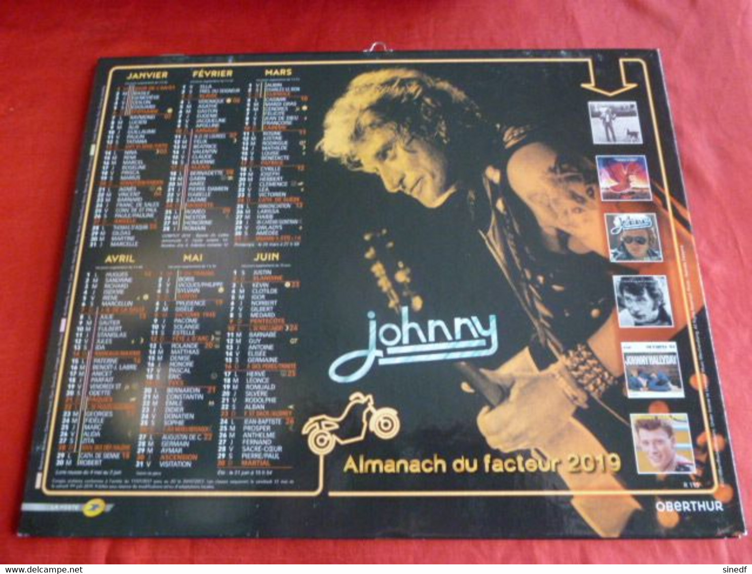 Calendrier Oberthur   2019 Almanach JOHNNY HALLIDAY   Facteur Département Sarthe La Poste PTT - Grand Format : 2001-...