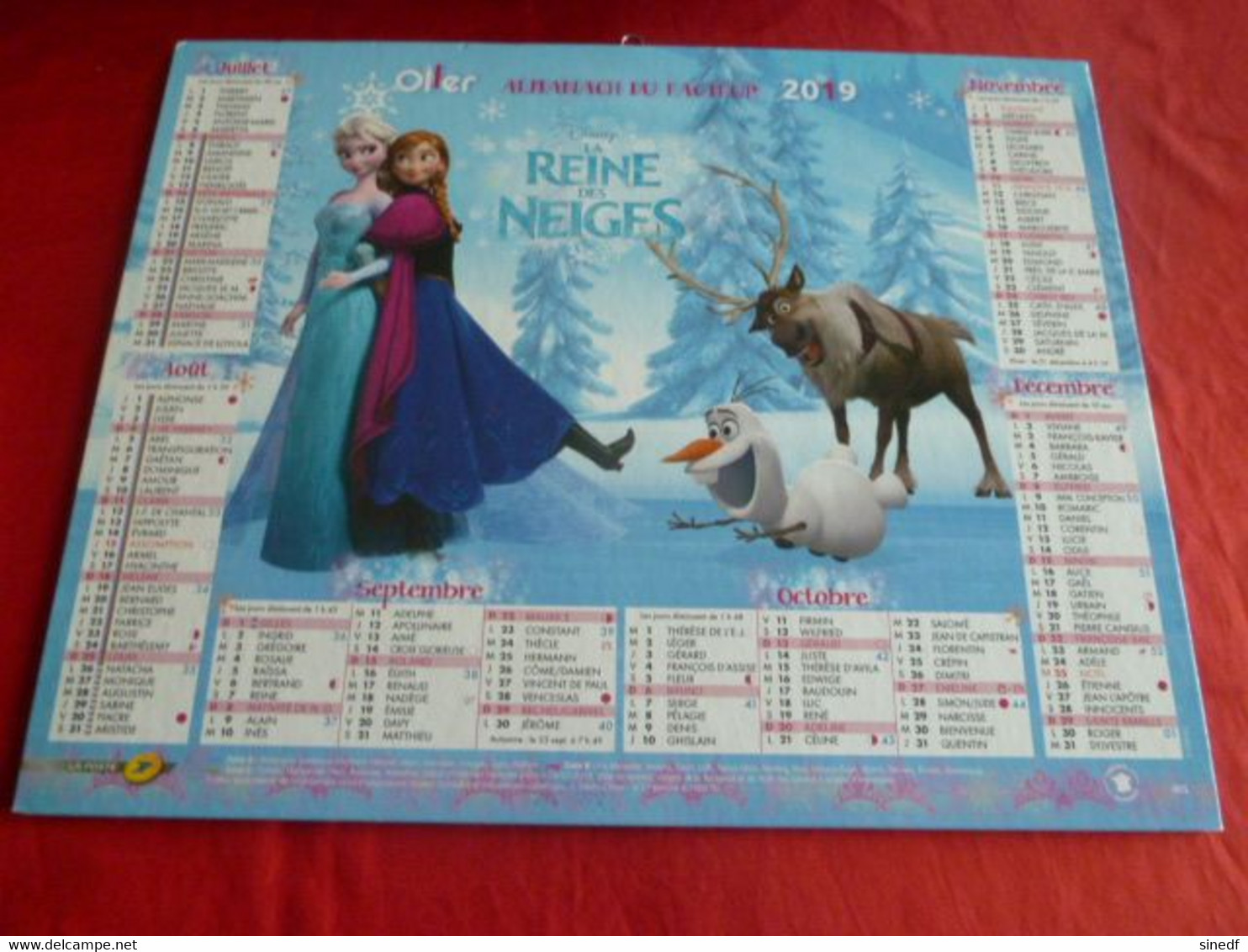 Calendrier Oller  2019 Almanach La Reine Des Neiges Disney Princesse Facteur Département Sarthe La Poste PTT - Grand Format : 2001-...