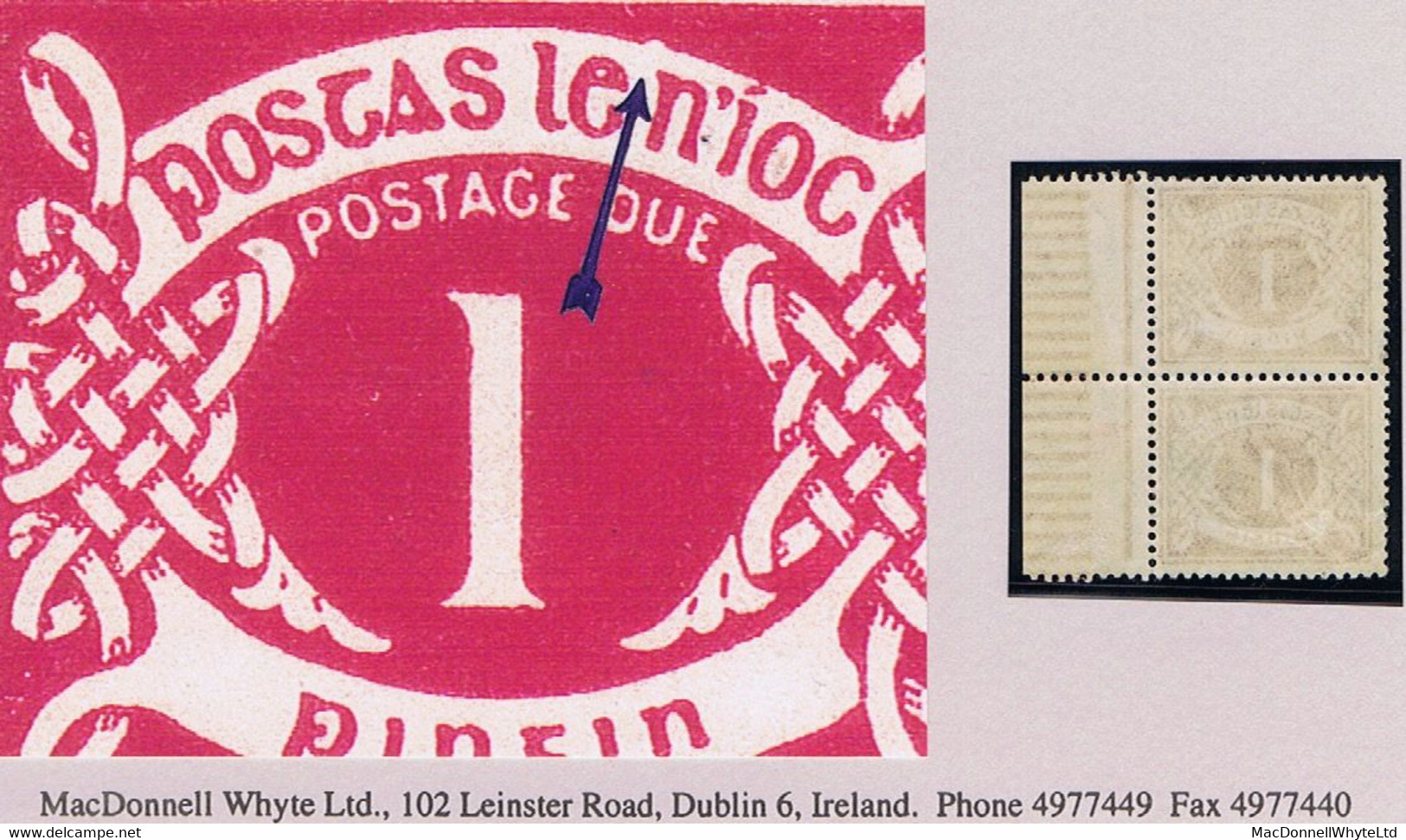 Ireland 1925 Wmk Se 1d Var 'Dent In Arc Over N'ioc' Of R1/6, In A Marginal Pair Mint Unmounted (hinged In Margin Only) - Segnatasse