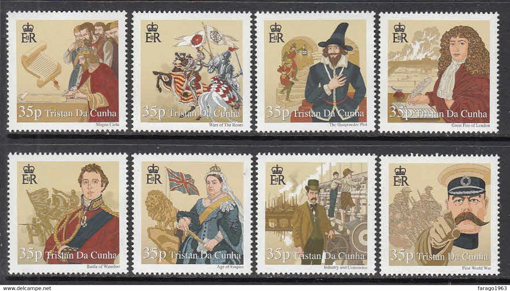 2011 Tristan Da Cunha British History PART III WWI Waterloo Magna Carta Complete Set Of 8 MNH - Tristan Da Cunha