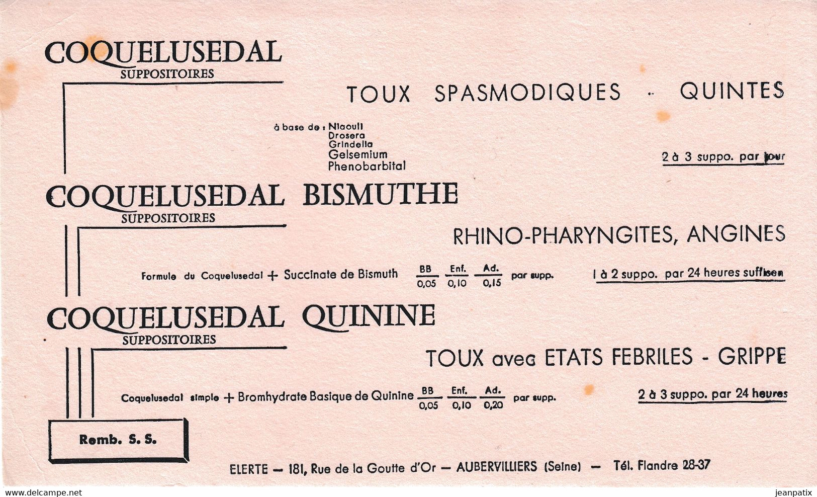 BUVARD & BLOTTER - Pharmacie - Coquelusedal Bismuthe Quinine - Elerte - AUBERVILLERS - Produits Pharmaceutiques