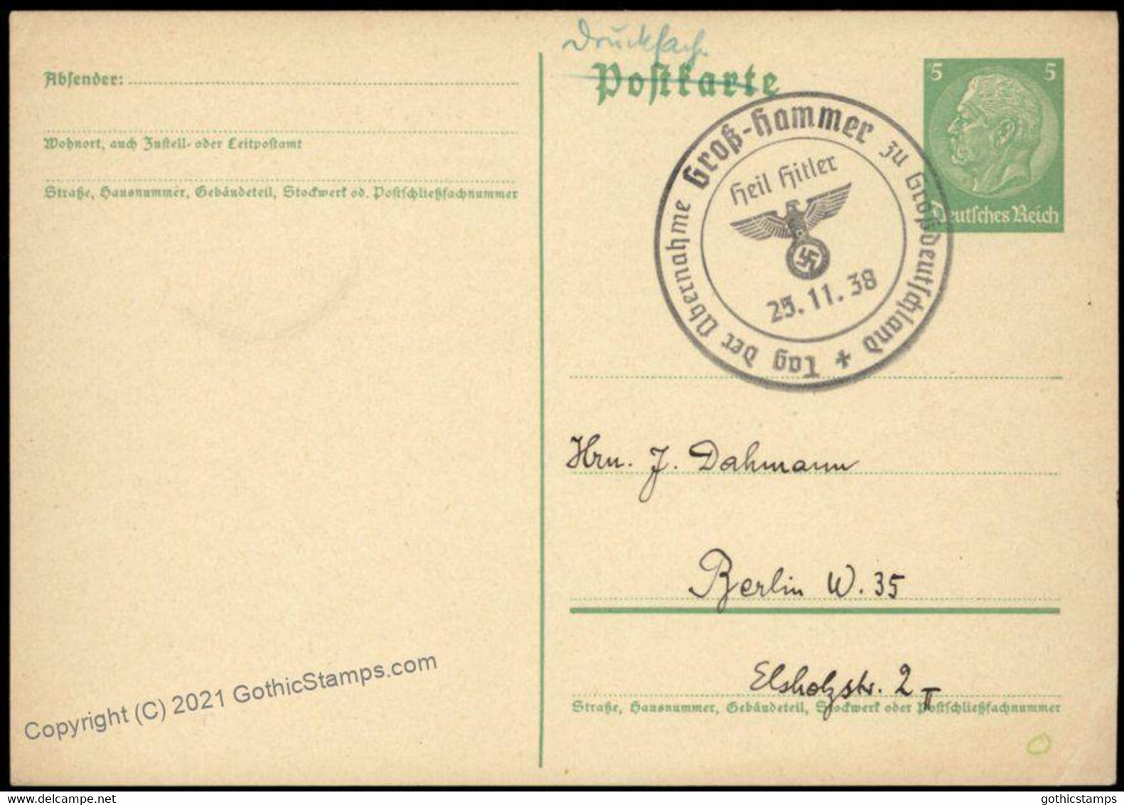 3rd Reich Germany Gross-Hammer Sudetenland Annexation Provisional Cover G67068 - Autres & Non Classés