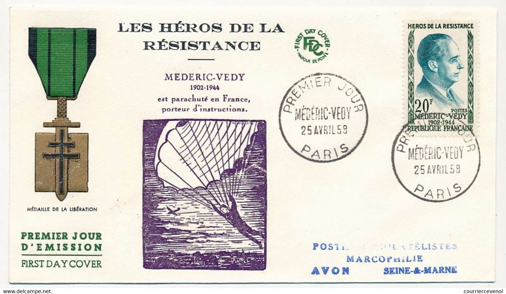 FRANCE - 5 Env. FDC - Héros De La Résistance - Martyrs Buffon, Le Roux, Médéric Védy, Martin Bret, Moutardier 25/4/1959 - 1950-1959