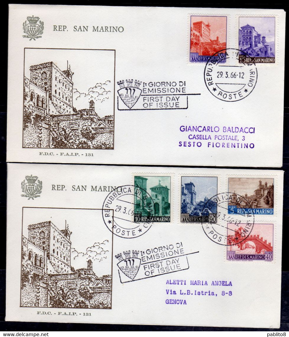 REPUBBLICA DI SAN MARINO 1966 VEDUTE VIEWS SERIE COMPLETA COMPLETE SET FDC FAIP VIAGGIATA - FDC