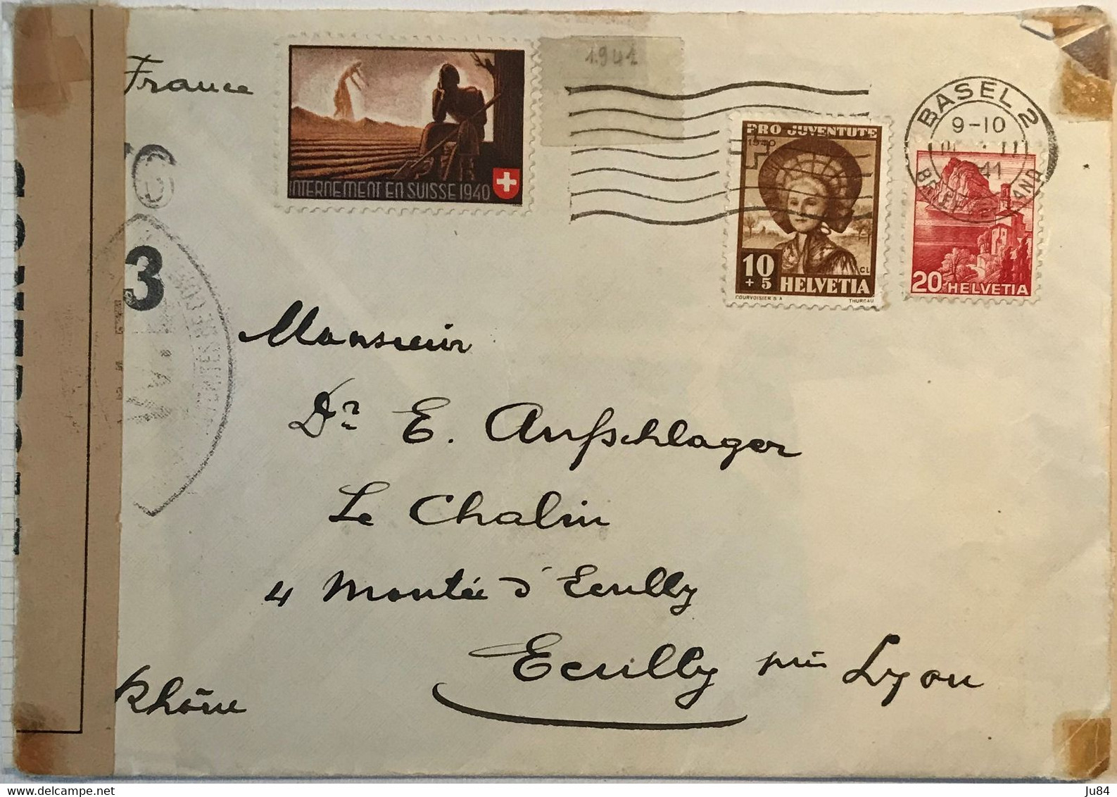 Suisse - Bâle - Lettre Pour Écully (France) - Contrôle Militaire - Timbre Militaire Suisse - Novembre 1941 - Postmarks