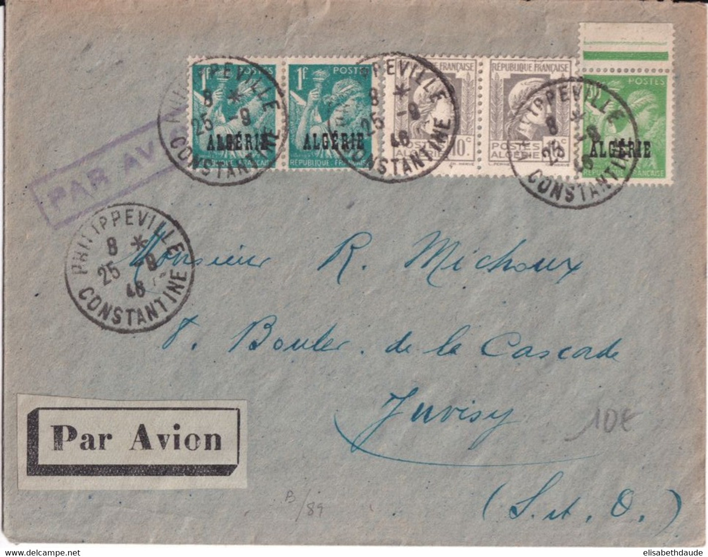 ALGERIE - 1946 - IRIS + MARIANNE D'ALGER Sur ENVELOPPE De PHILIPPEVILLE => JUVISY - Briefe U. Dokumente