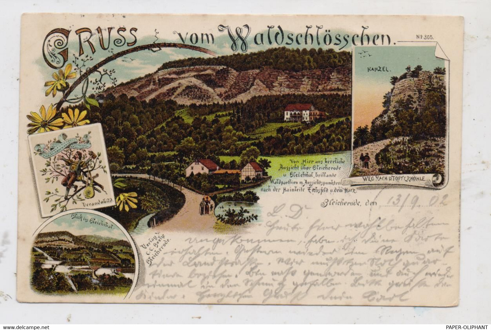 0-5502 BLEICHERODE, Lithographie, Gruss Vom Waldschlösschen, 1902 - Bleicherode