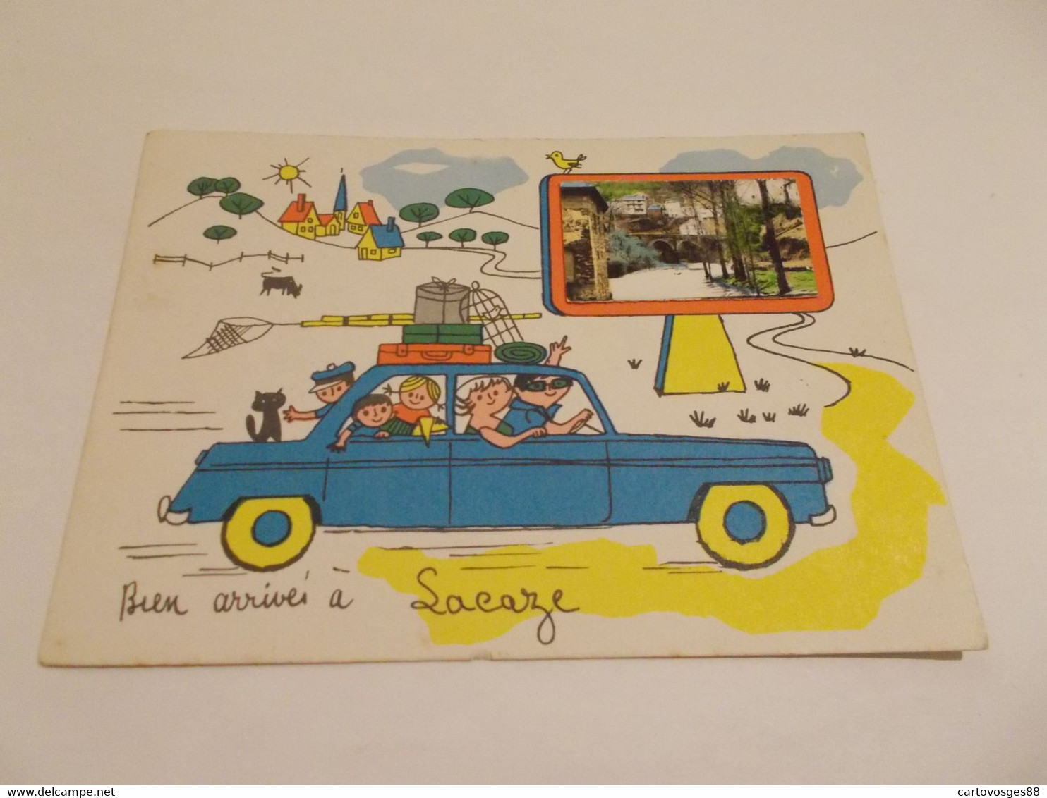 LACAZE ( 81 Tarn ) ILLUSTRATION FAMILLE EN VOITURE  BIEN ARRIVES A LACAZE  CACHET LACAZE 1966 - Sonstige & Ohne Zuordnung