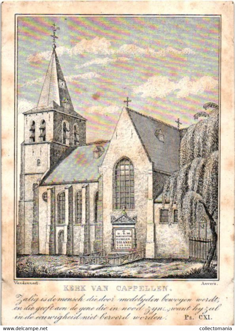 1 Litho Michael Dhanis Burgemeester Cappellen Echtgenoot V J M C C Van Den Broeck Overleden 1847 Kerk Kapellen - Décès