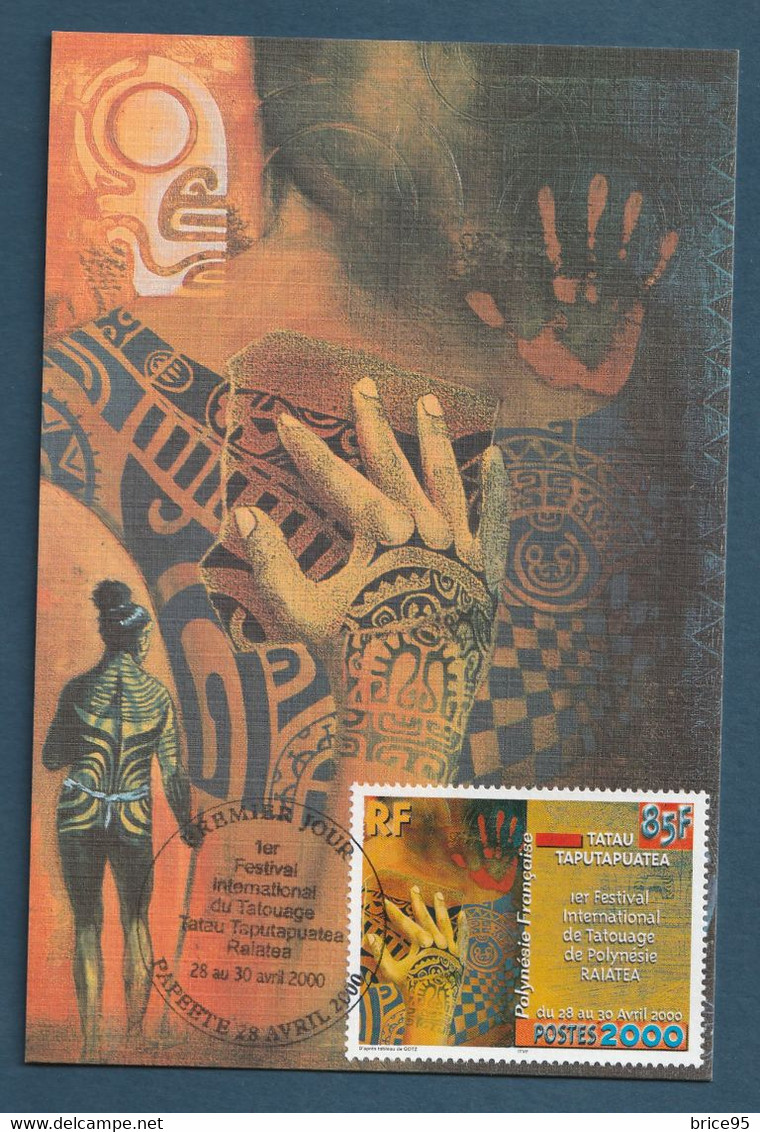 ⭐ Polynésie Française - Carte Maximum - Premier Jour - FDC - Tatau Taputapuatea - Tatouage - 2000 ⭐ - Cartes-maximum